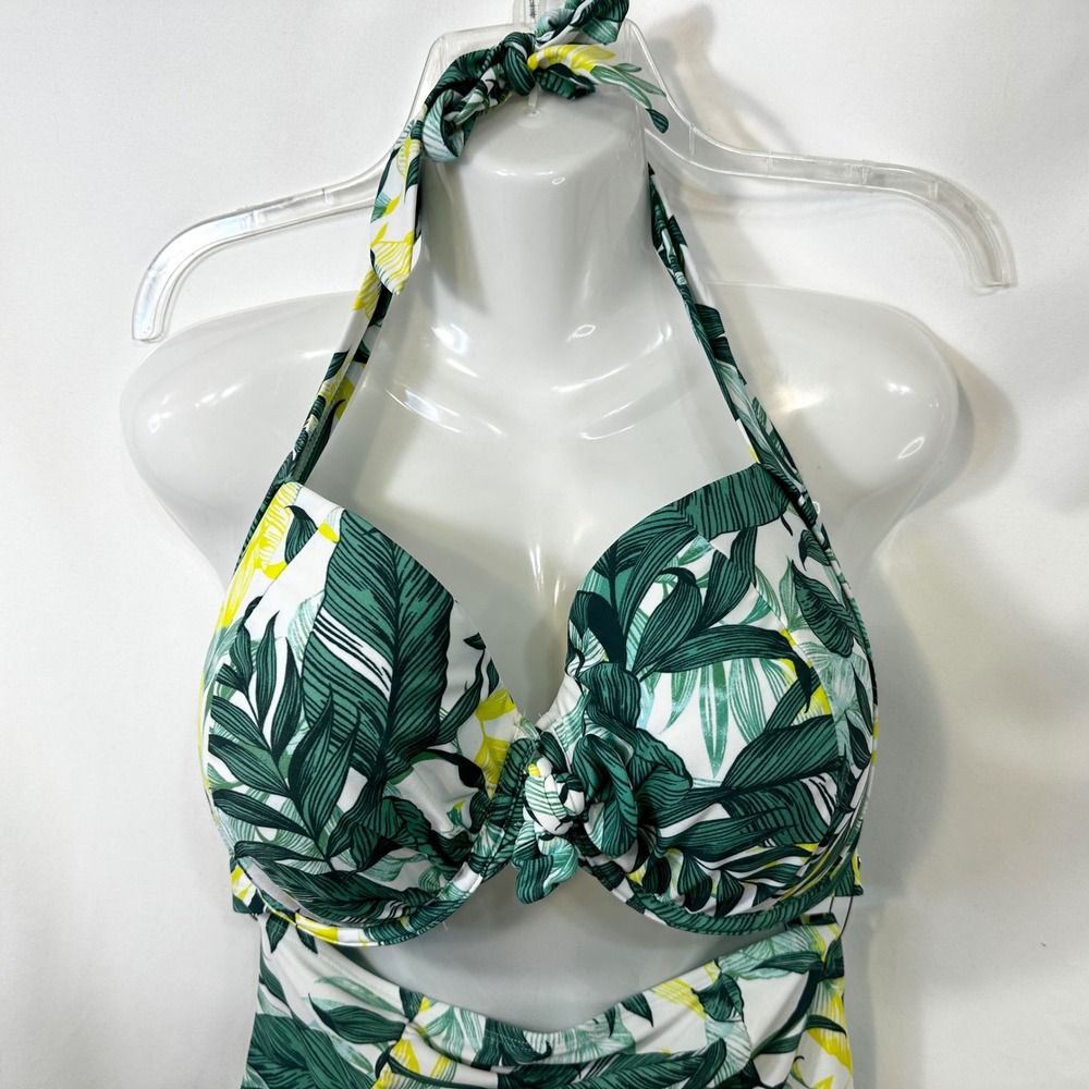 Adore Me Plus Sz 0X 38H Bikini Swimsuit Set Green Tropical Halter High Rise‎ 202 - Picture 4 of 13